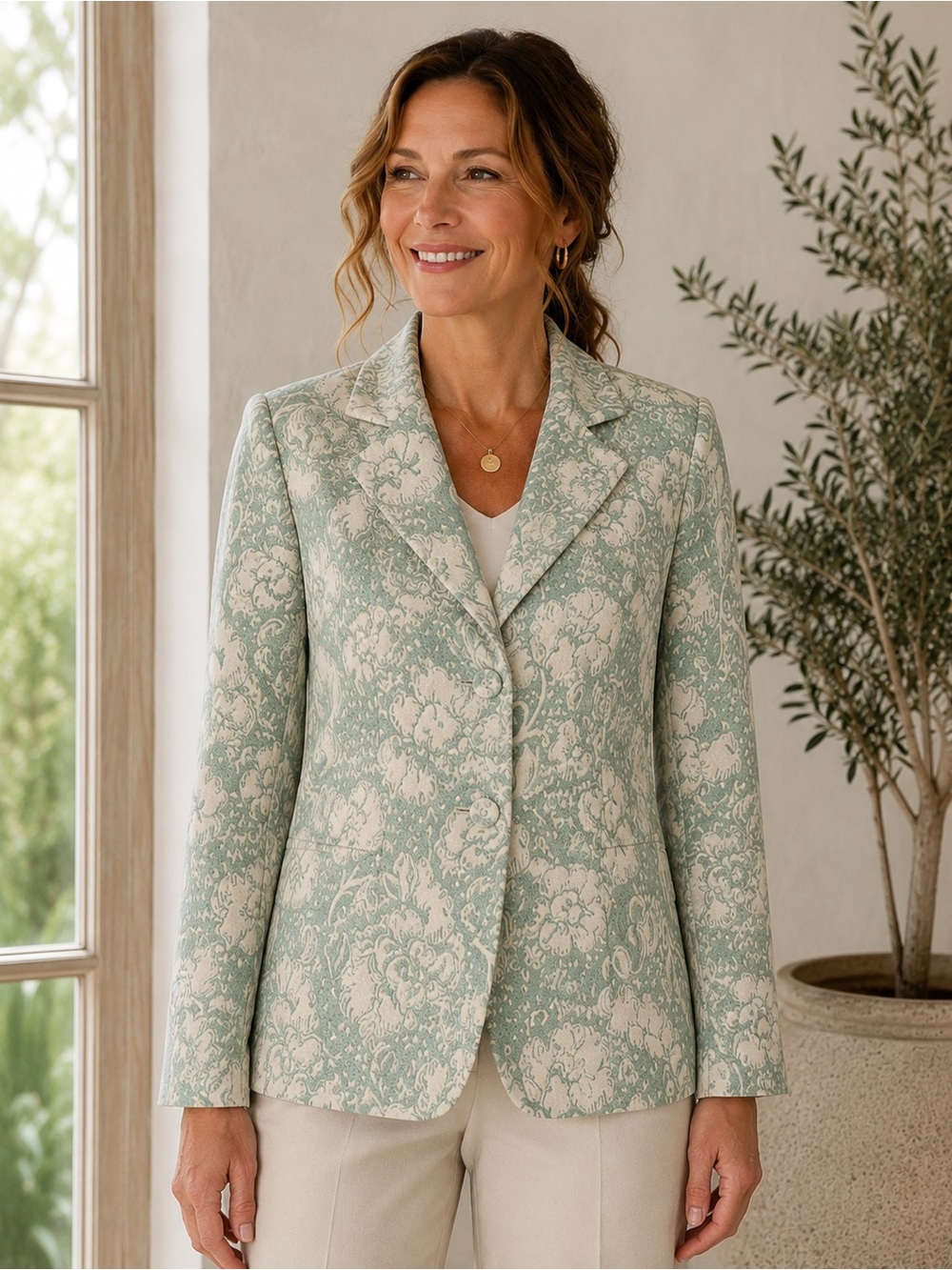 Alfred Dunner Floral Tapestry Blazer Jacket Two Button Size 12